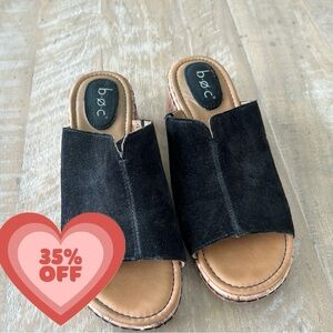 Black suede low wedges